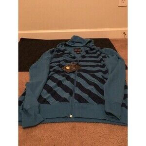 Royal Blue Men's Striped Hoodie Sweatshirt Jacket Full Zip Size XL